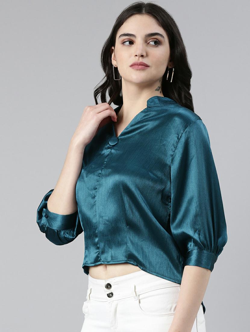 blue satin regular top - 19948588 - Standard Image - 2