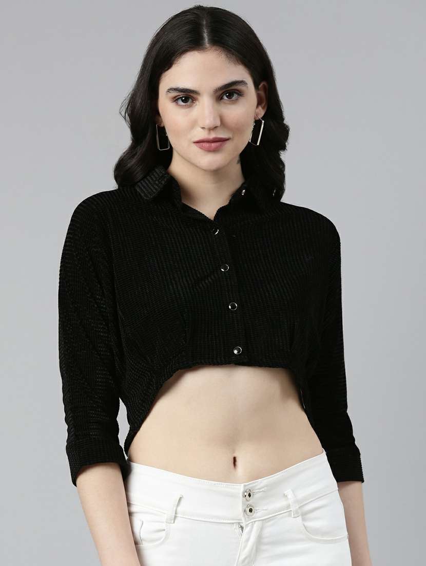 women's crop collared top