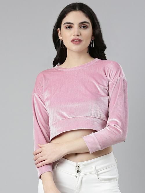 women's crop round neck top - 19948607 - Standard Image - 0