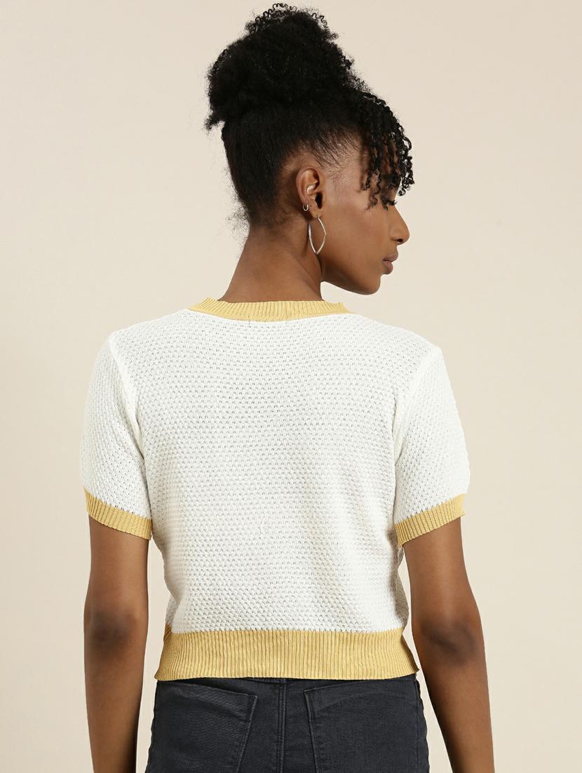 women's white round neck top - 19948617 - Standard Image - 2