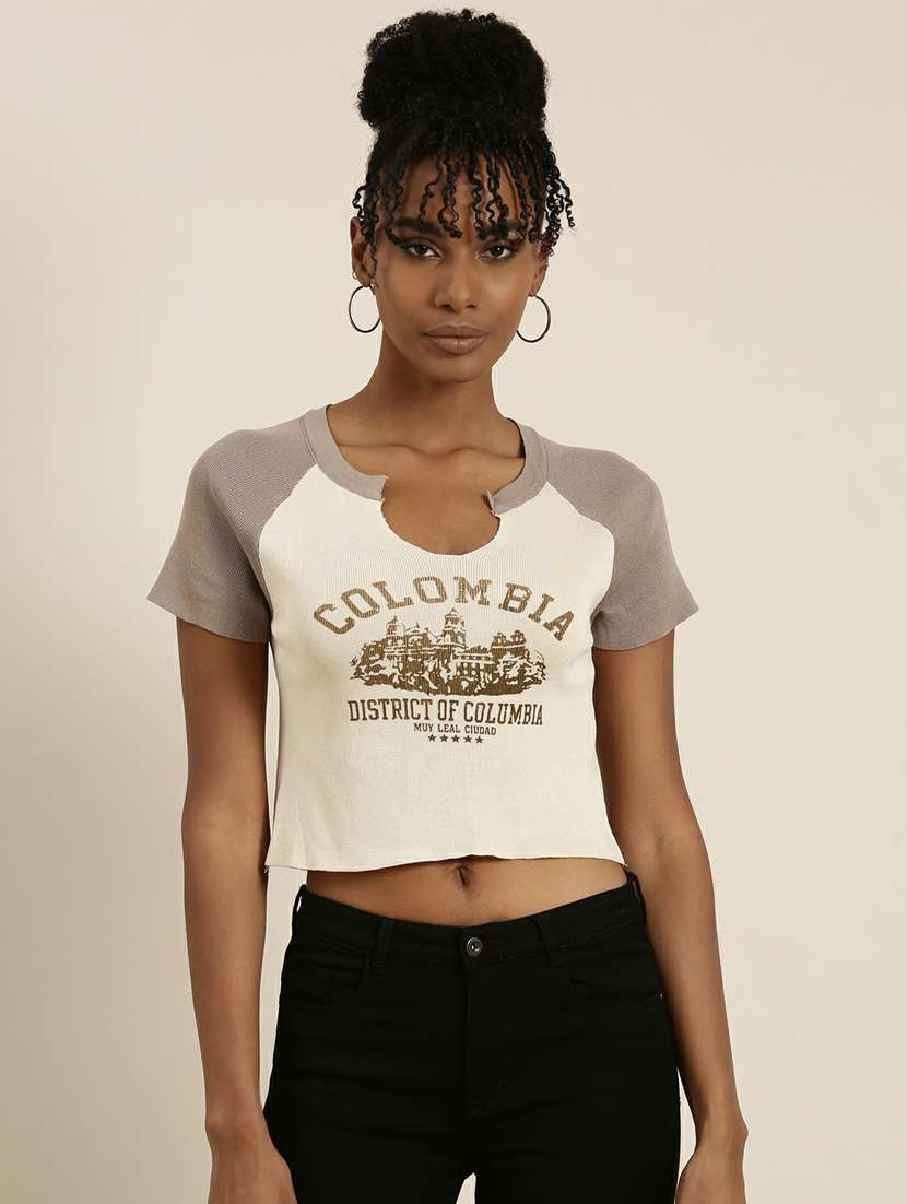 women's crop notch neck top