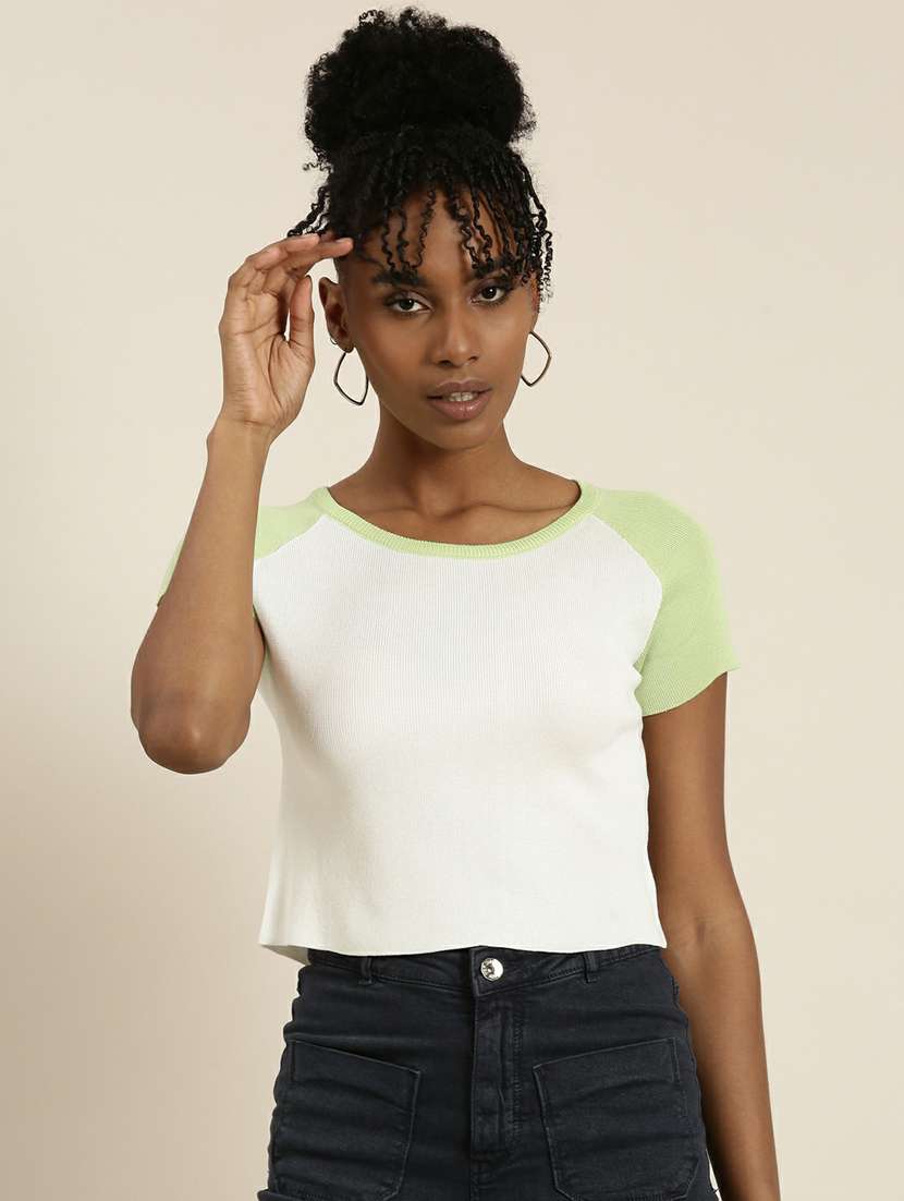 women's crop round neck top