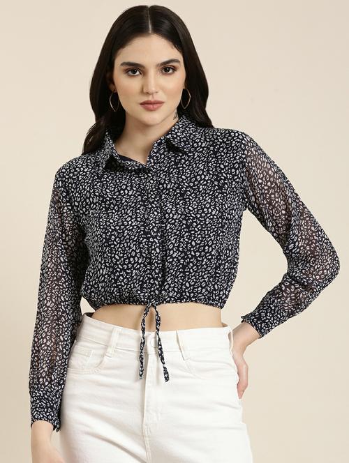 blue printed crop top - 19948687 - Standard Image - 0