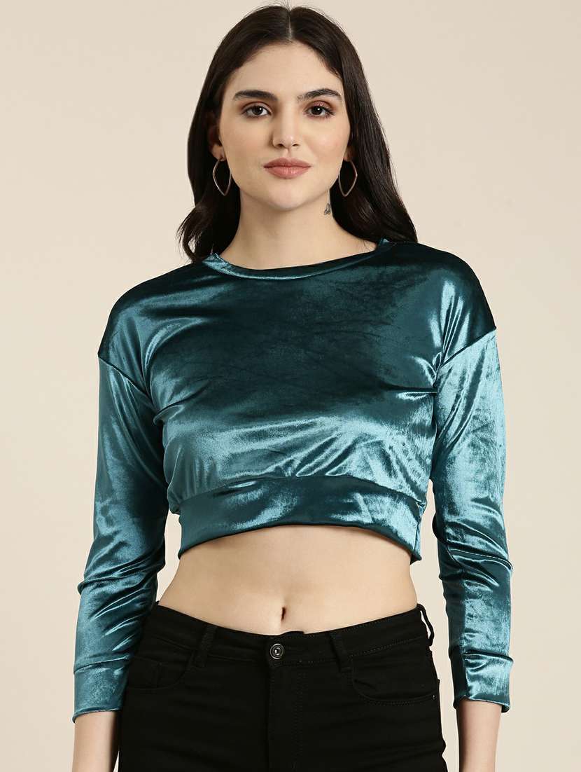 blue polyester blouson top