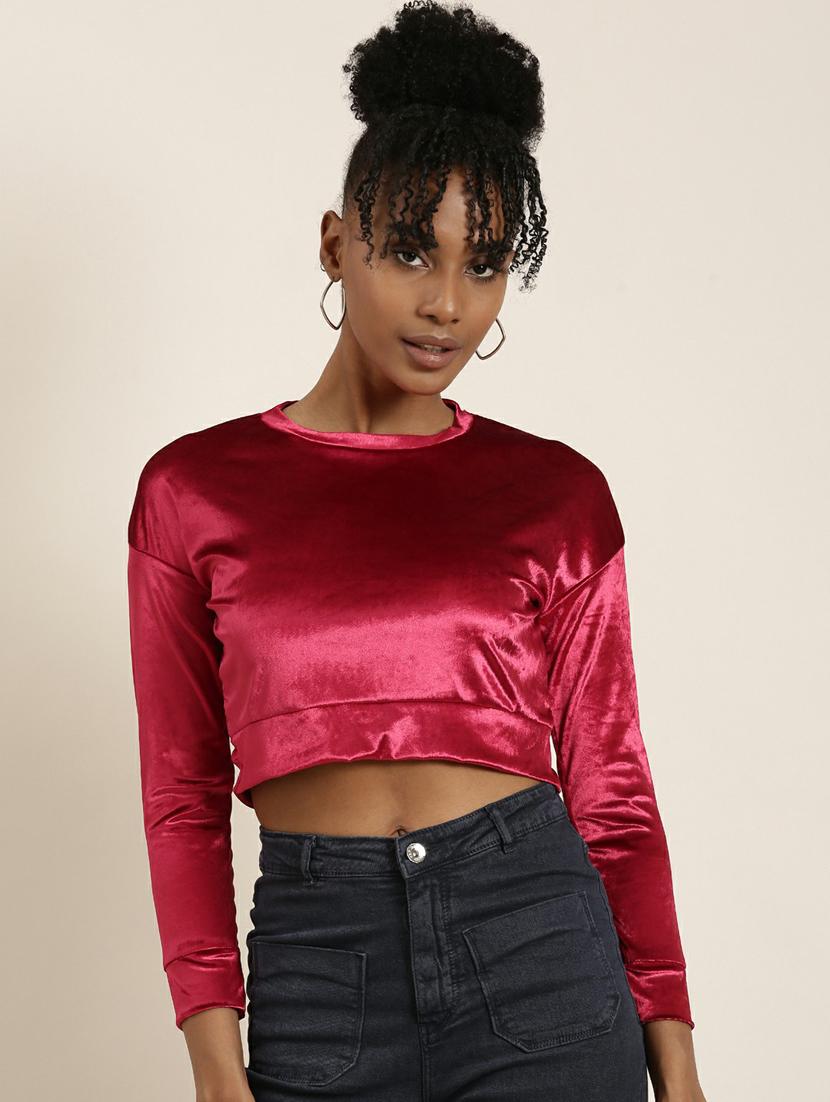 red solid crop top - 19948689 -  Zoom Image - 0