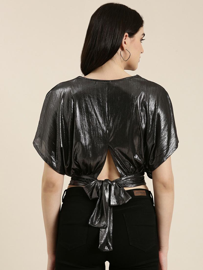 silver polyester blouson top - 19948693 - Standard Image - 2