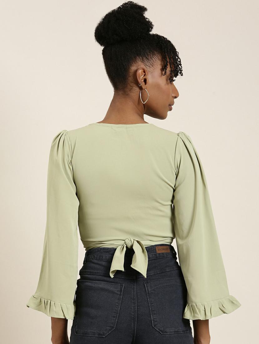 green crepe wrap top - 19948705 - Standard Image - 2