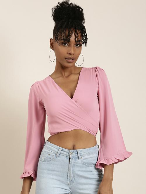 pink crepe wrap top - 19948706 -  Standard Image - 0