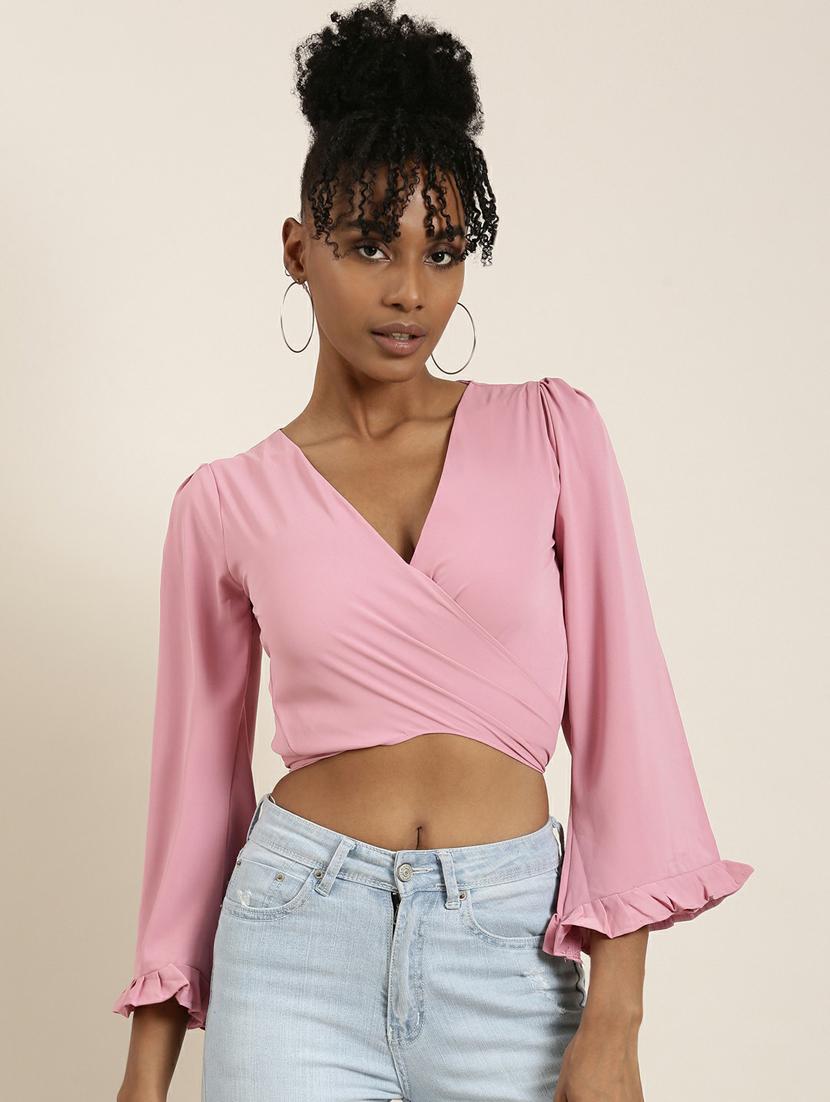 pink crepe wrap top - 19948706 -  Zoom Image - 0