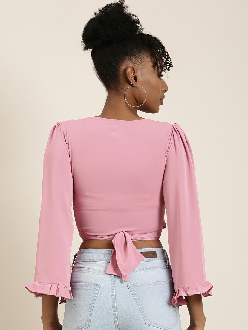 pink crepe wrap top - 19948706 - Standard Image - 2