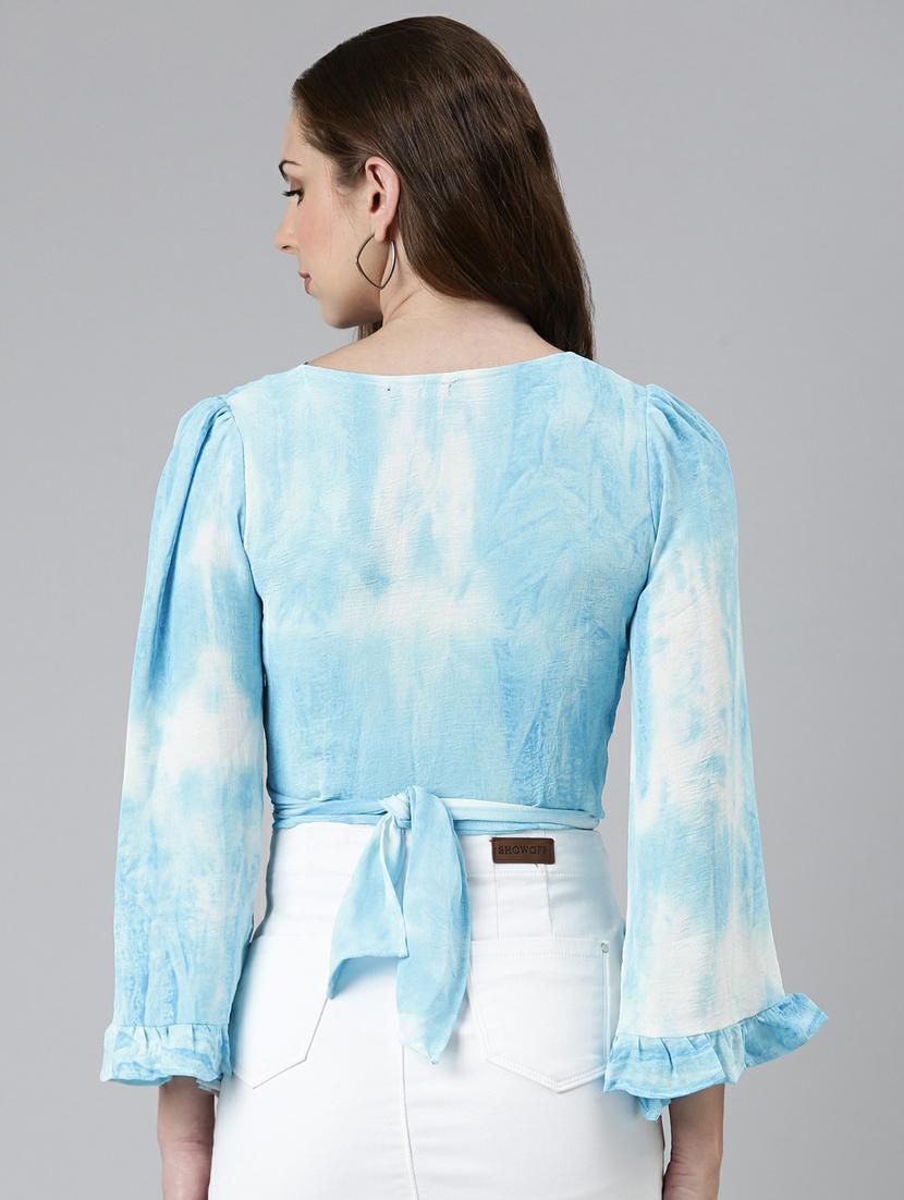 blue crepe wrap top - 19948707 - Standard Image - 2