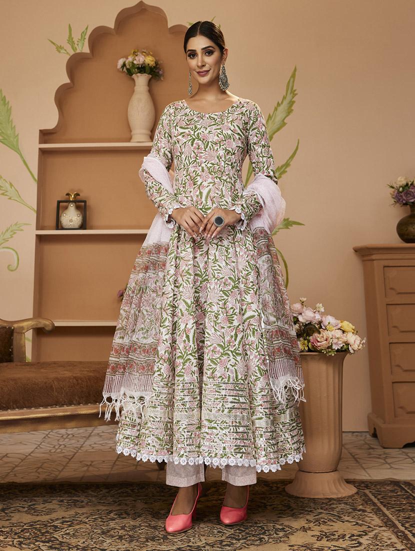 white floral printed kurta pant with dupatta set - 19948727 - Zoom Image - 0