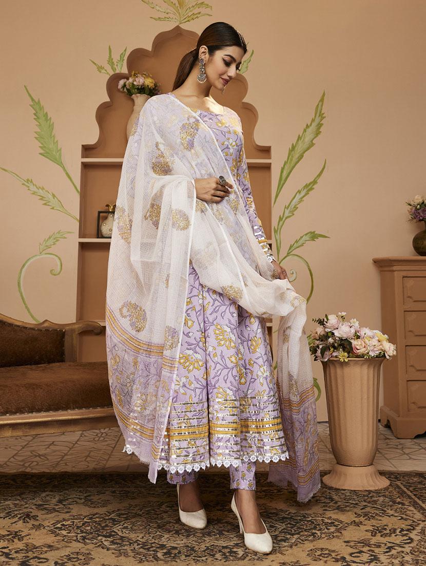 purple floral printed kurta pant with dupatta set - 19948728 - Standard Image - 2