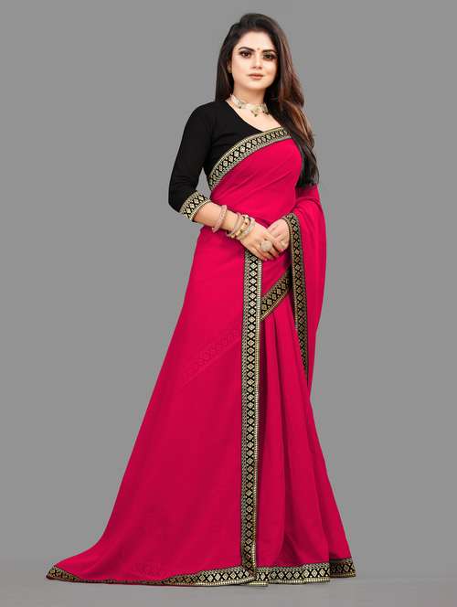 women solid with bordered saree with blouse - 19949236 - Standard Image - 0