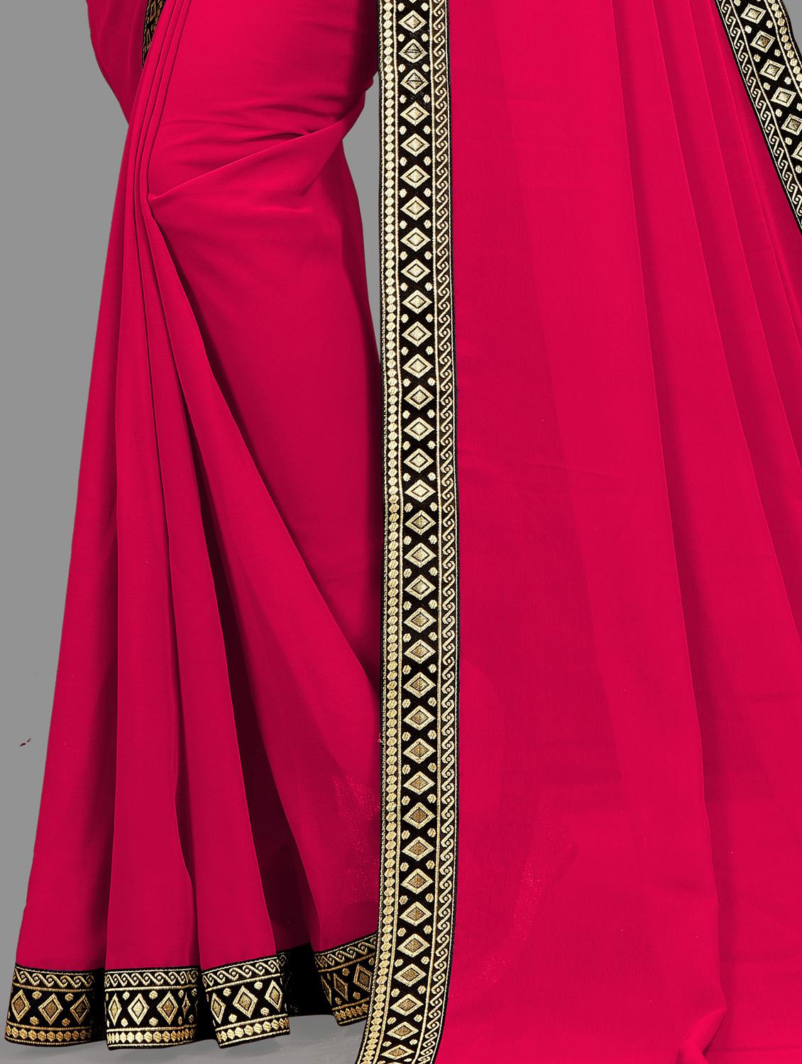 women solid with bordered saree with blouse - 19949236 - Standard Image - 2