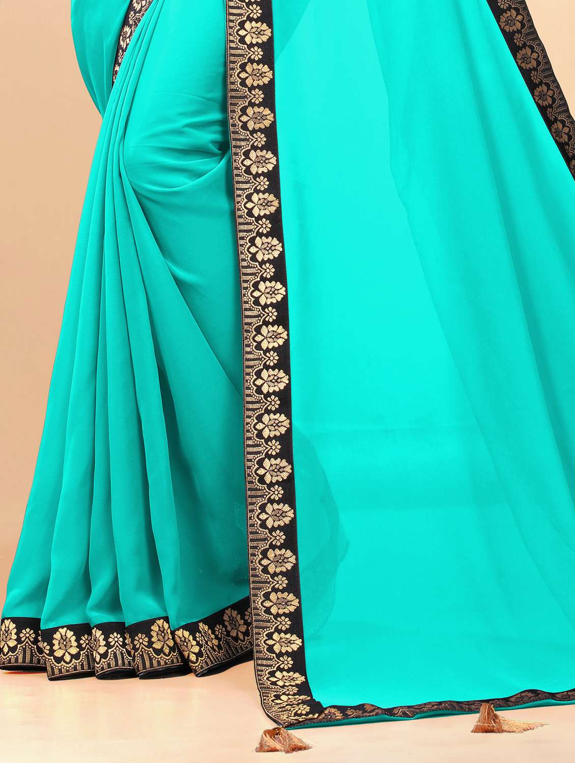 lace bordered plain saree with blouse - 19950114 - Standard Image - 2