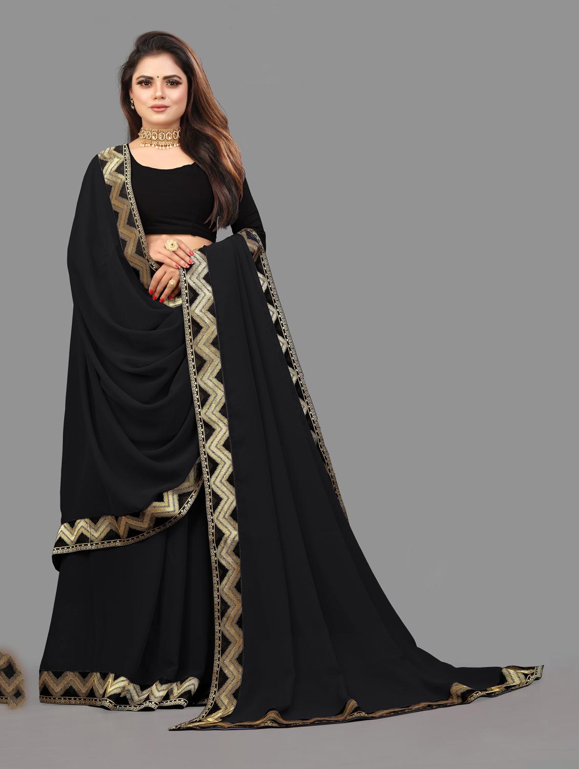 women's bordered black colored saree with blouse - 19950126 - Zoom Image - 0