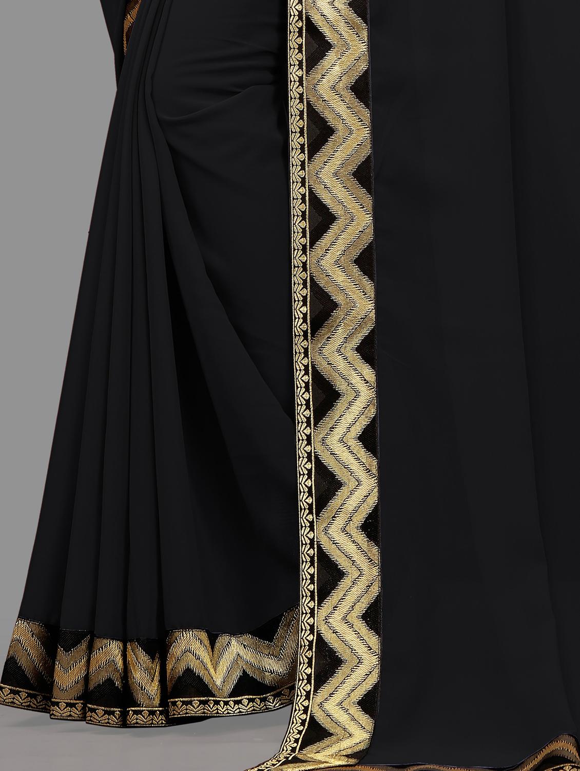 women's bordered black colored saree with blouse - 19950126 - Standard Image - 2