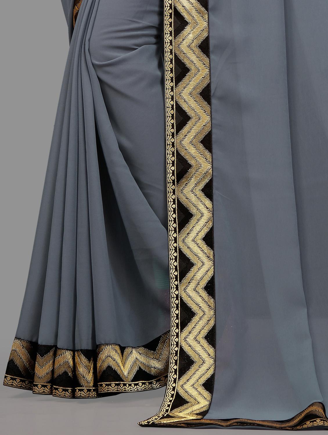 women's bordered royal blue colored saree with blouse - 19950128 - Standard Image - 2
