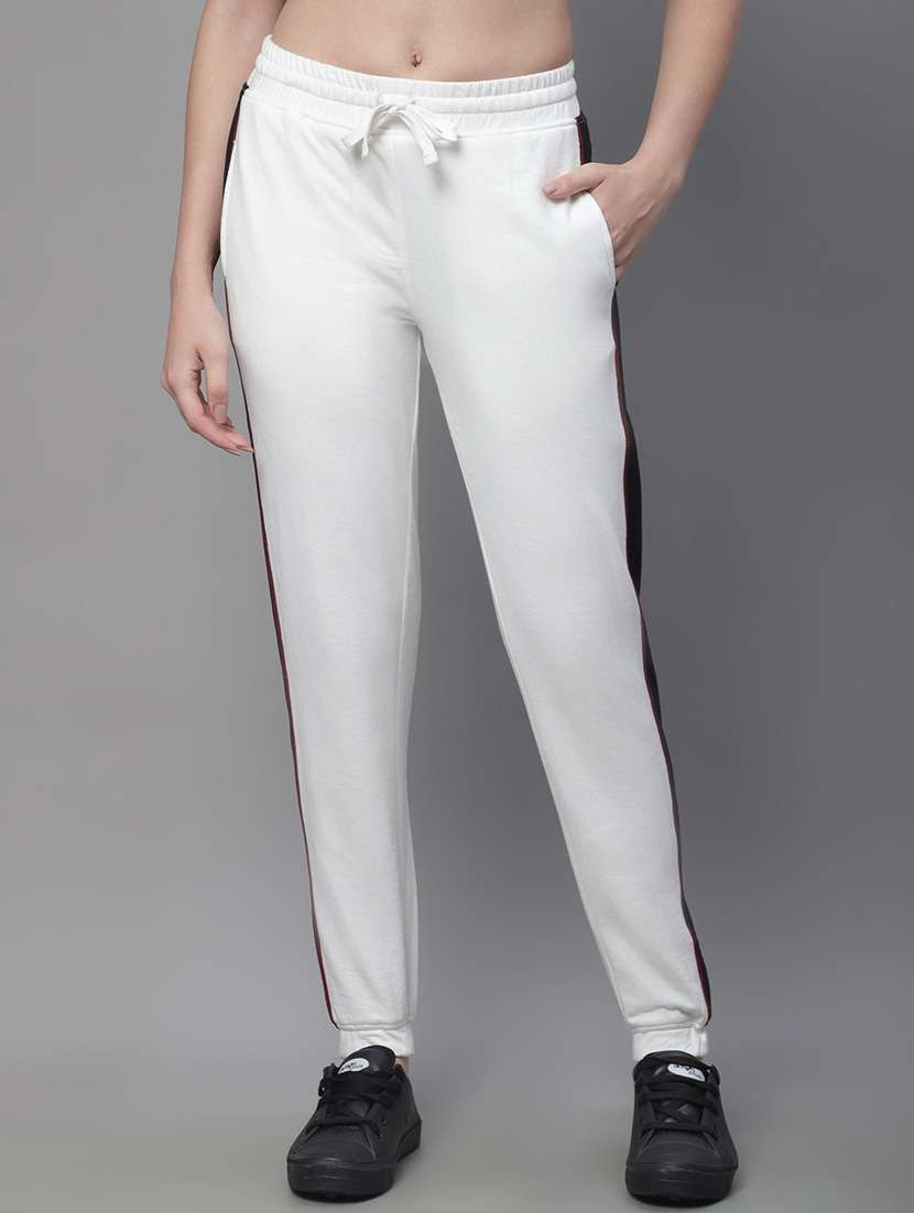 white cotton blend track pants