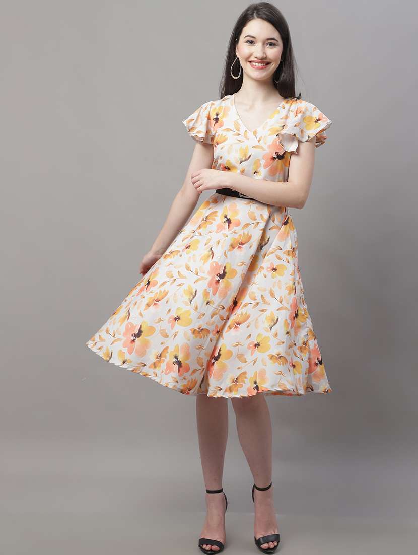 womne floral printed flute sleeve fit & flare dress - 19950820 - Zoom Image - 0