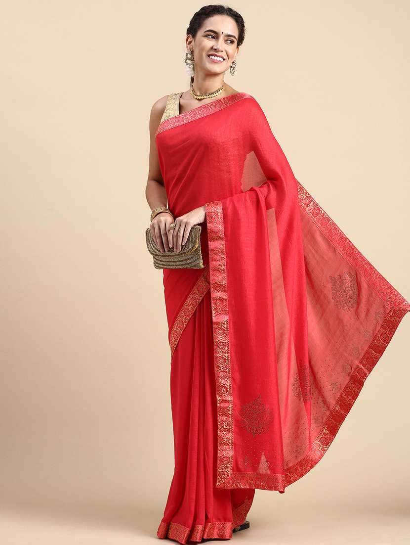 women's bordered red colored saree