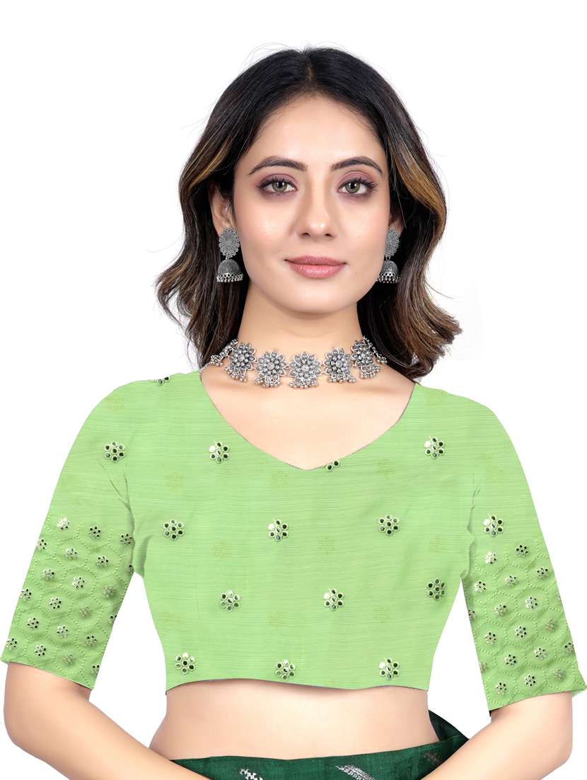 green solid plain saree with blouse - 19953878 -  Standard Image - 2