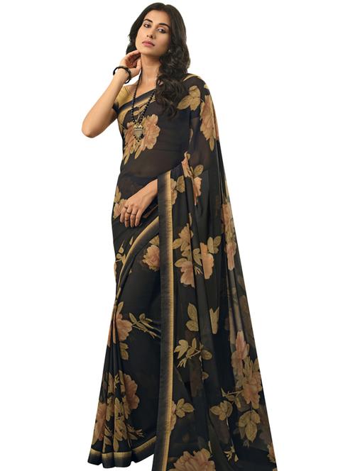 women's floral black colored saree with blouse - 19954067 -  Standard Image - 0