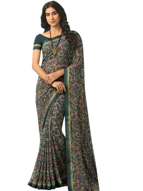 green floral printed saree with blouse