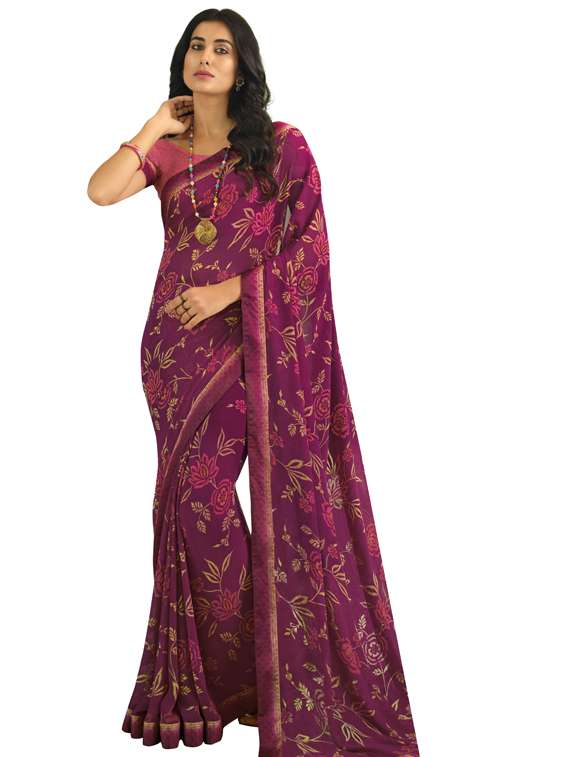 women's floral magenta colored saree with blouse