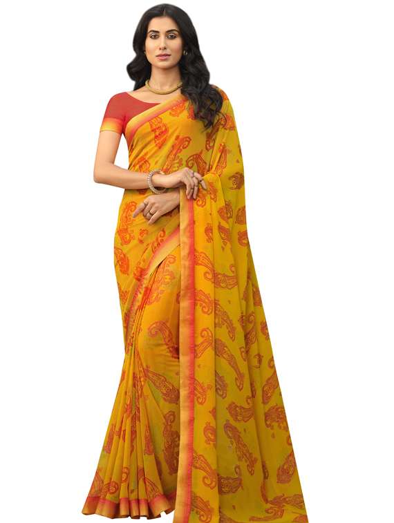 women's floral yellow colored saree with blouse