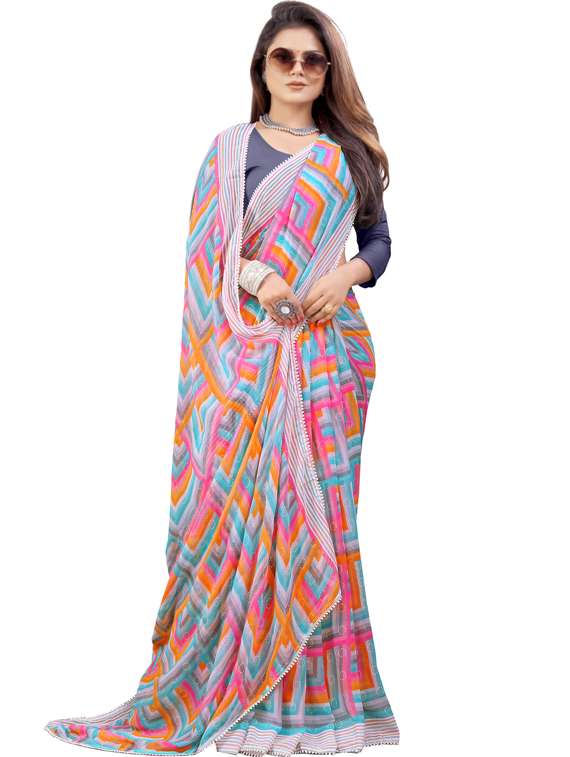 women's printed multi colored saree with blouse - 19954091 -  Zoom Image - 0