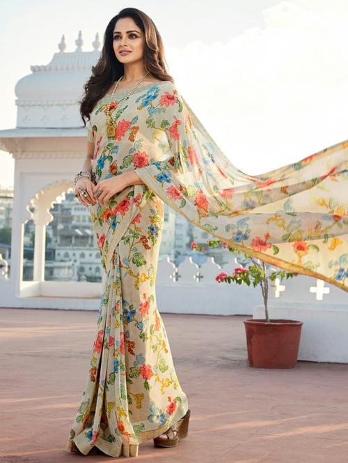 women's floral off white colored saree with blouse - 19954096 - Standard Image - 0