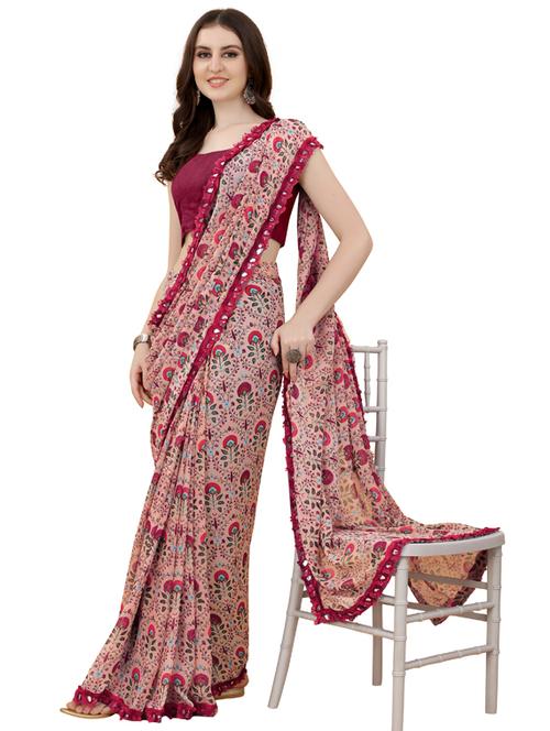 women's floral pink colored saree with blouse - 19954117 - Standard Image - 0