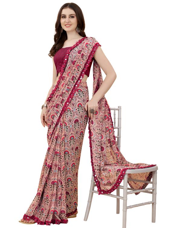 women's floral pink colored saree with blouse - 19954117 - Zoom Image - 0