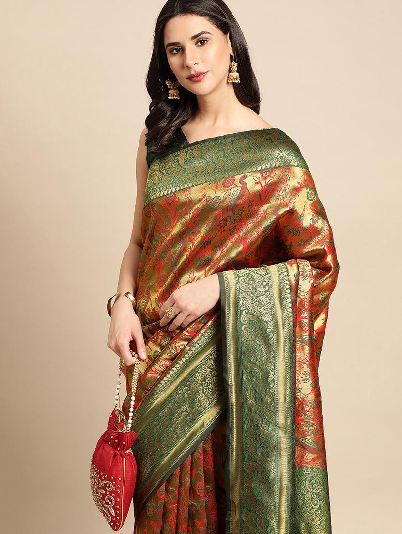 gold woven saree with blouse - 19954324 - Standard Image - 2