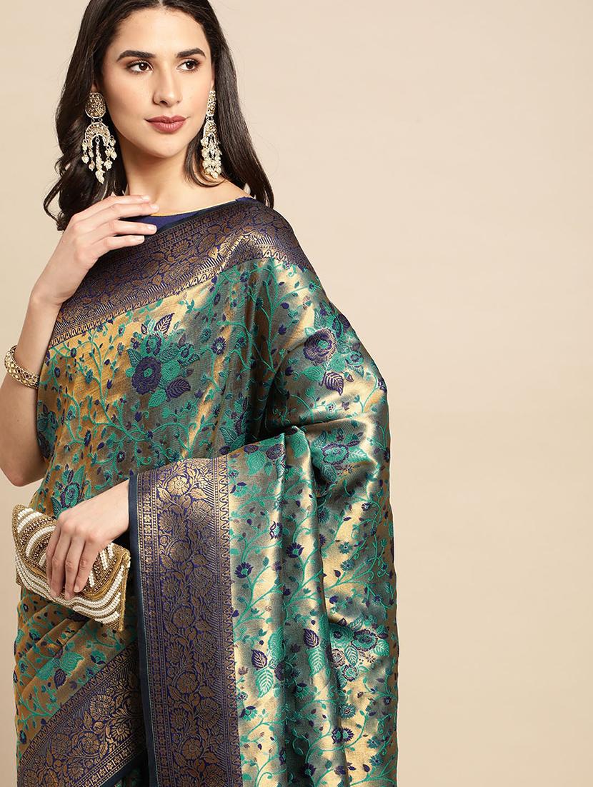 blue woven saree with blouse - 19954329 - Standard Image - 2