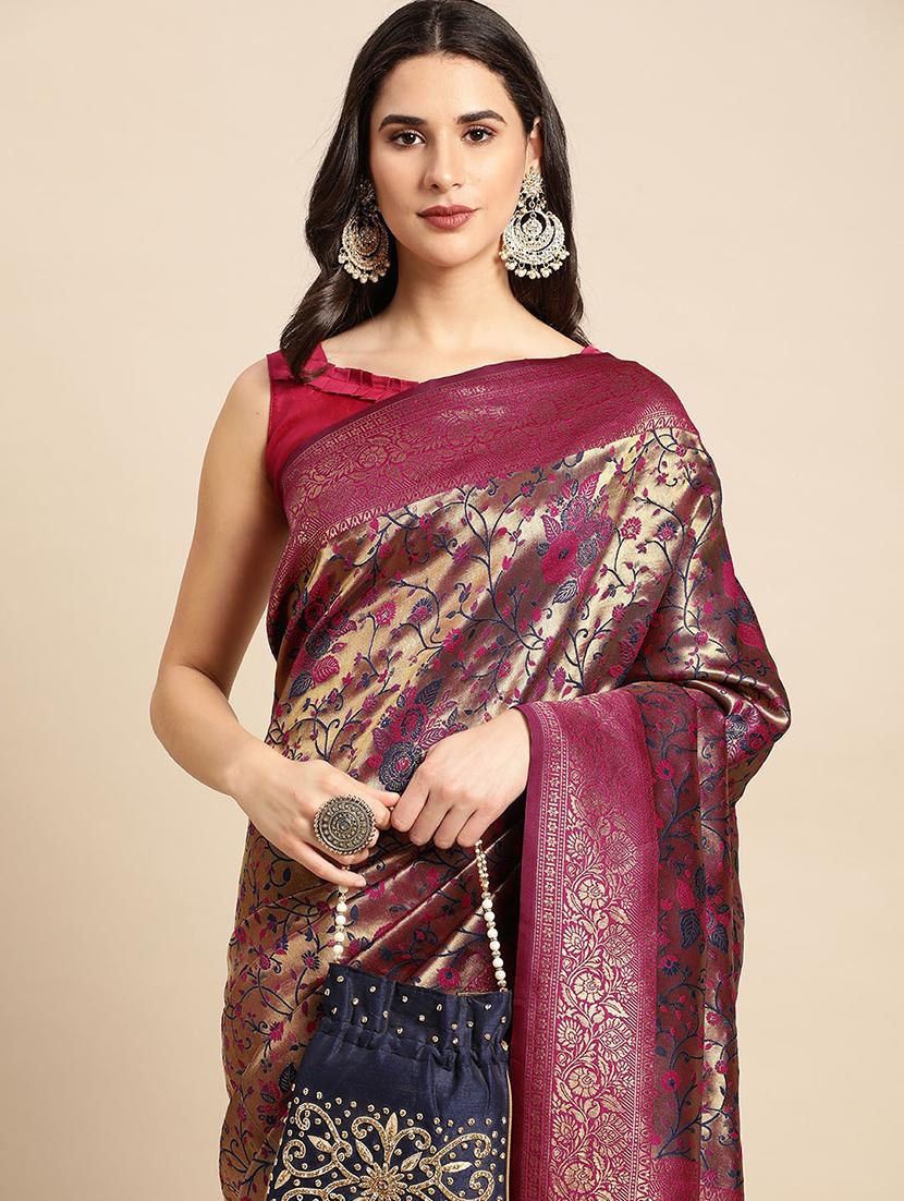 pink woven saree with blouse - 19954332 - Standard Image - 2