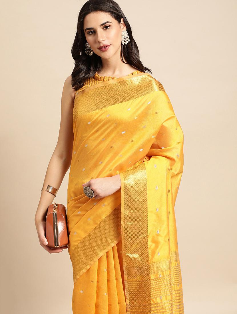 yellow fusion saree with blouse - 19954336 - Standard Image - 2