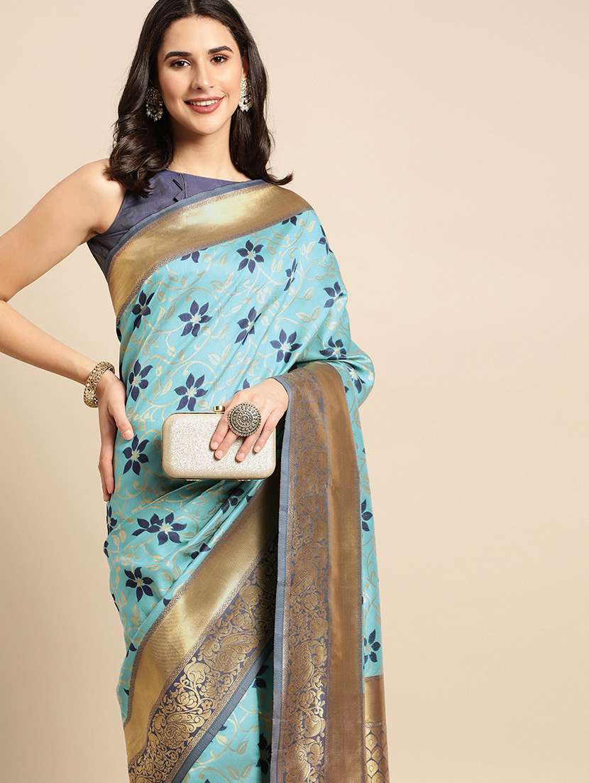women's self design light blue colored saree with blouse - 19954341 -  Standard Image - 2