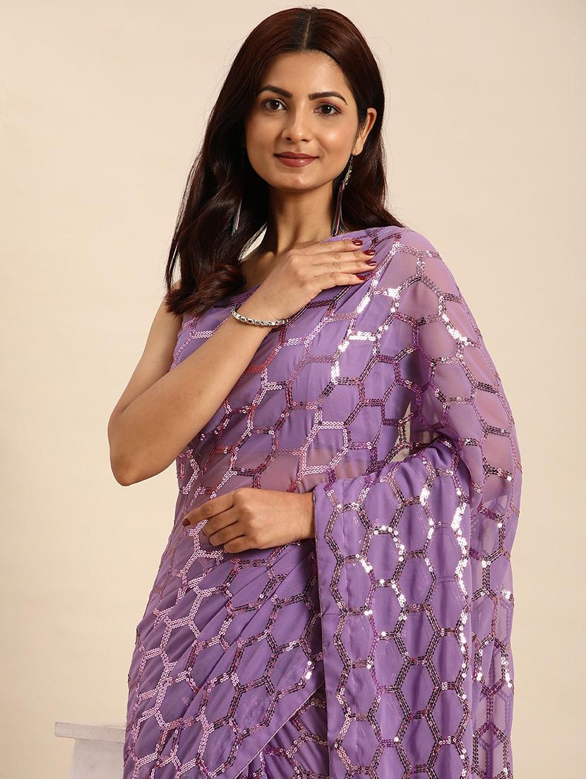 sequined embroidered saree with blouse - 19954365 - Standard Image - 2