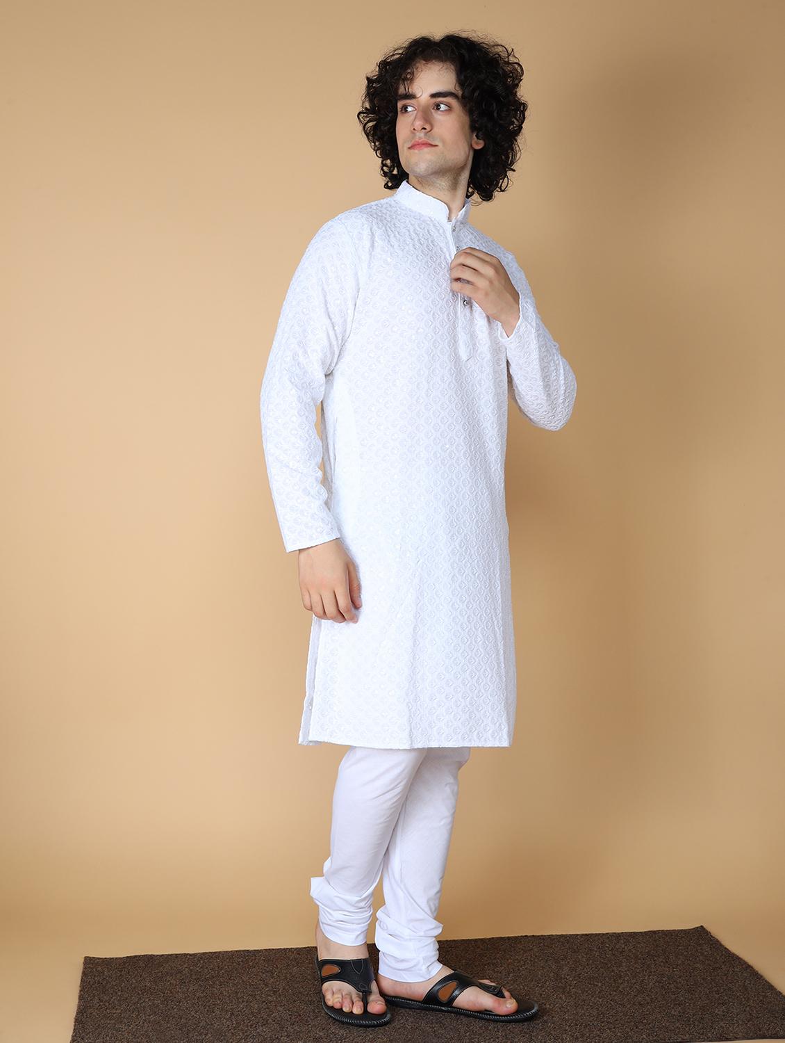 men's embroidered cotton kurta - 19954963 - Standard Image - 2