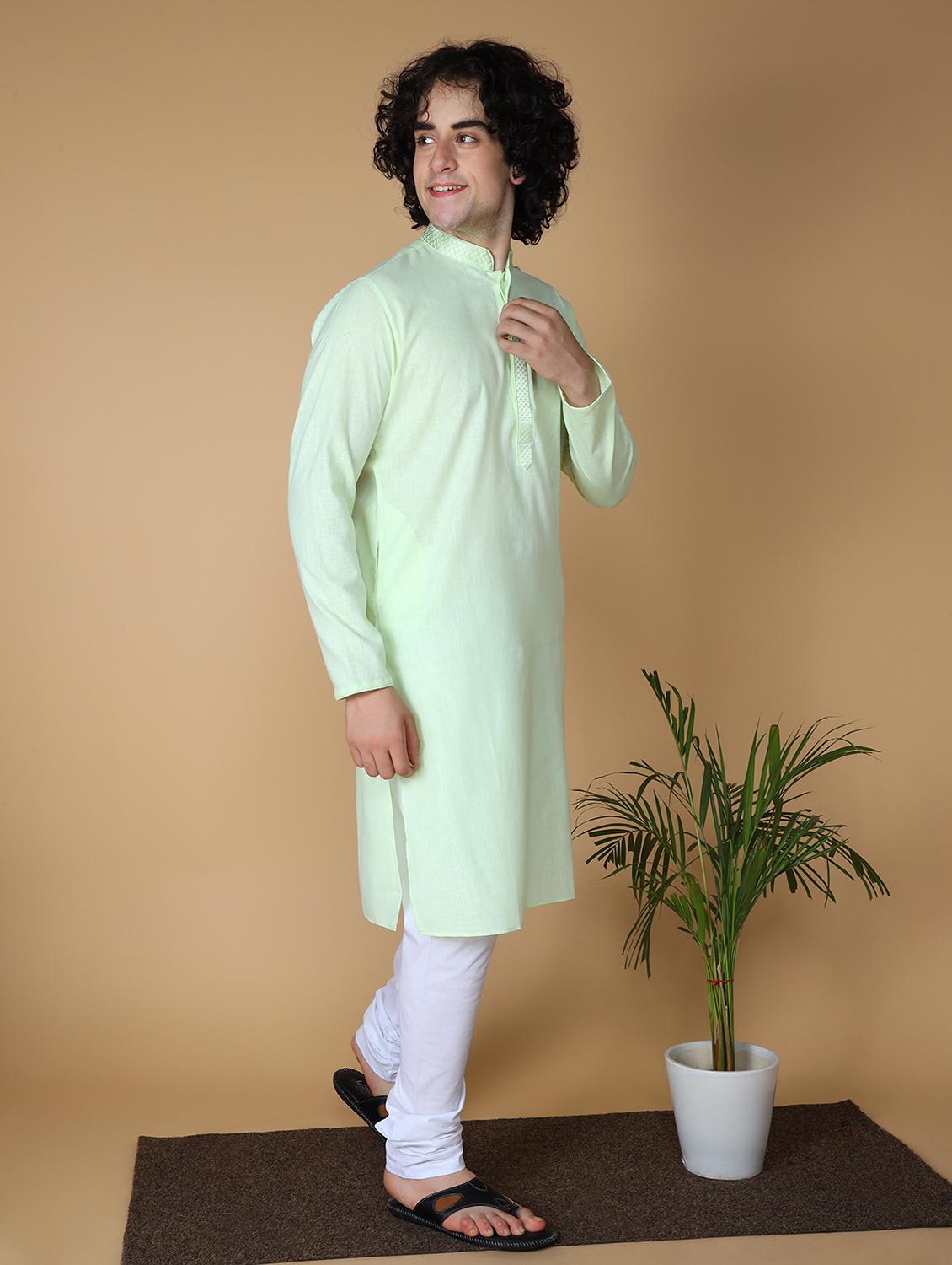 men's solid cotton long kurta - 19954971 - Standard Image - 2