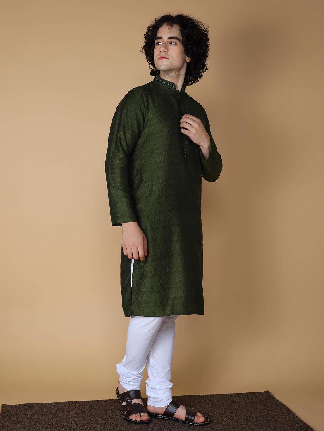 men's embroidered cotton kurta - 19954979 - Standard Image - 2