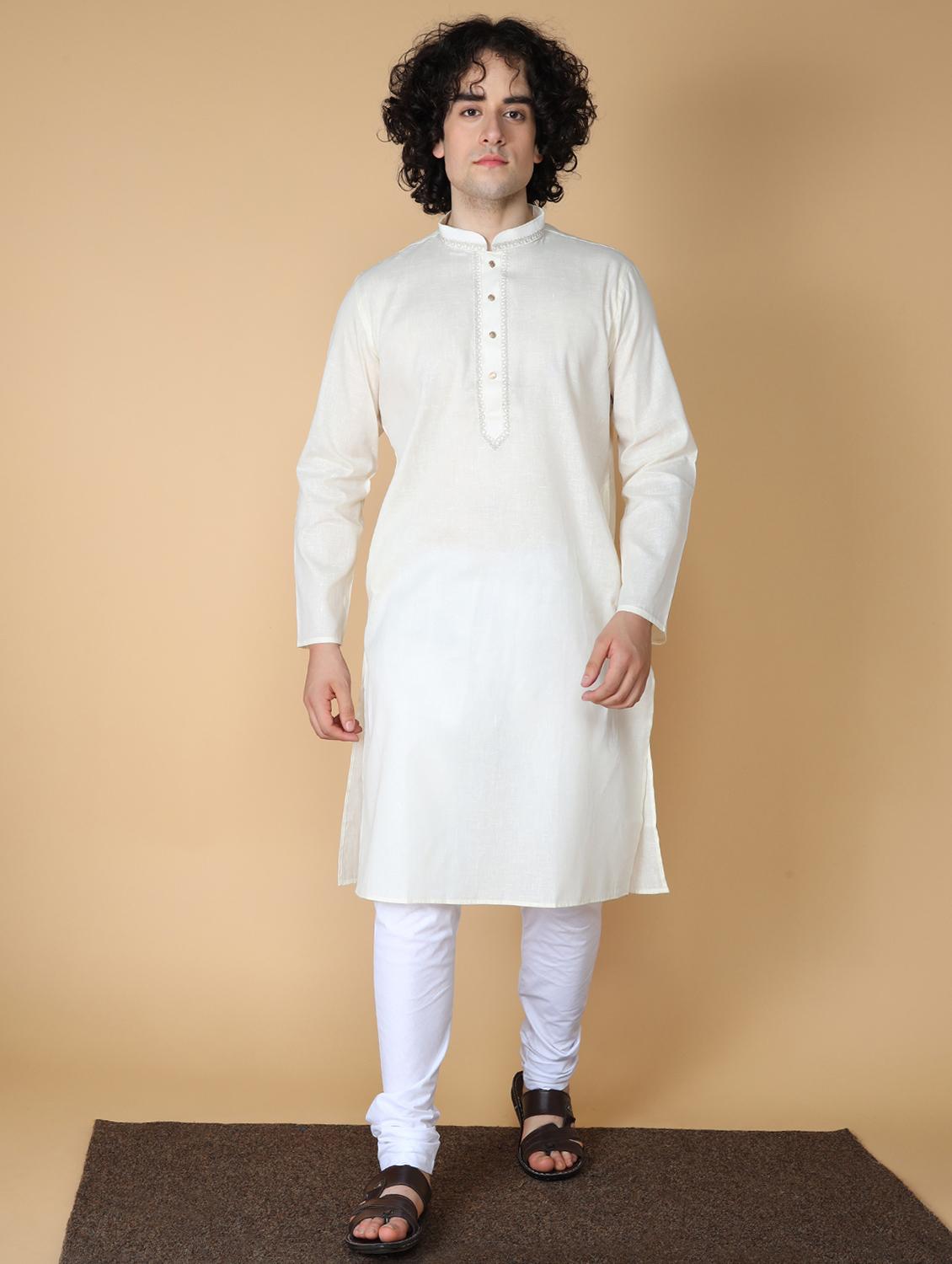 men's embroidered cotton kurta - 19954987 - Standard Image - 2