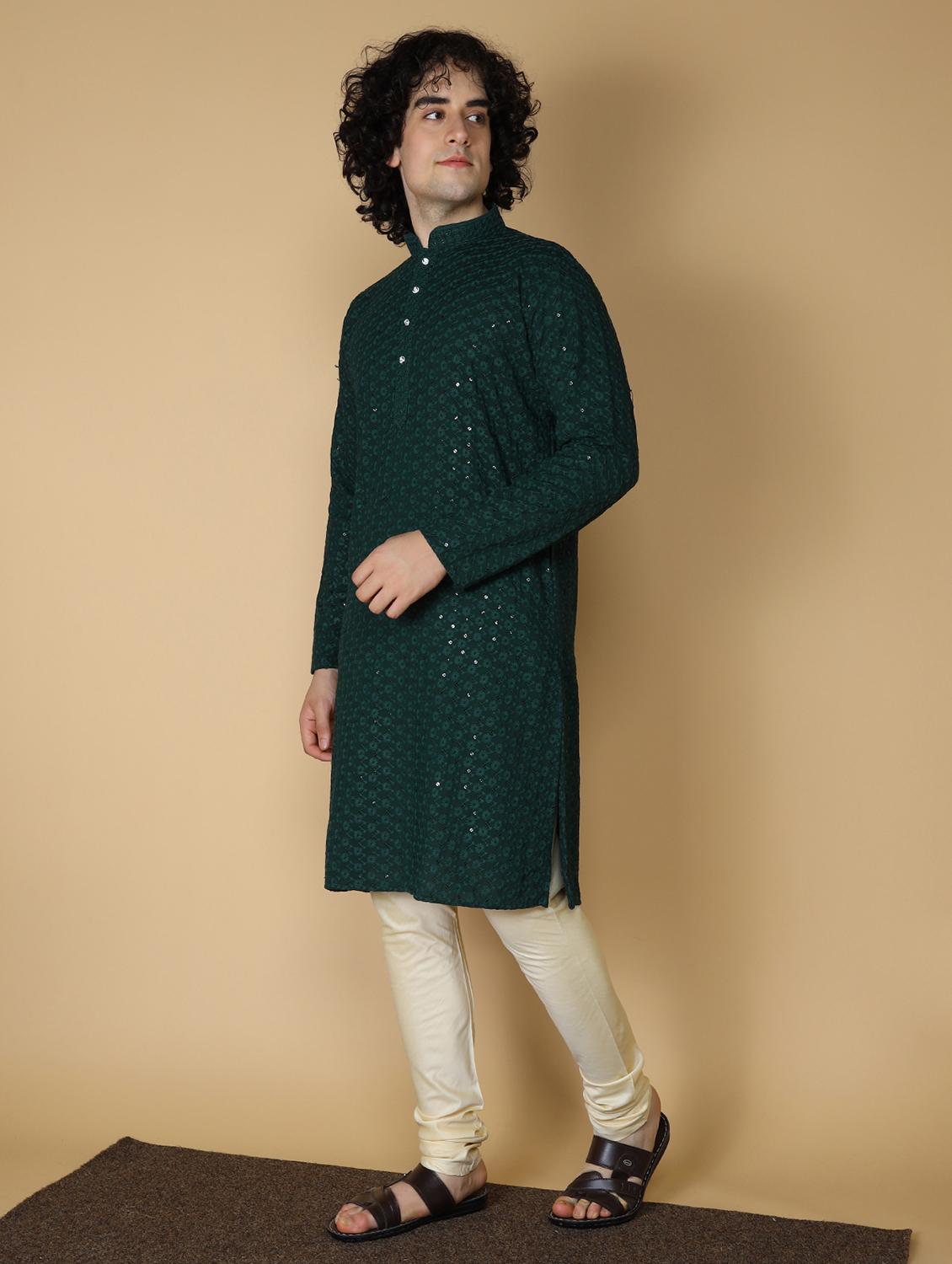 men's embroidered cotton kurta - 19955006 - Standard Image - 2