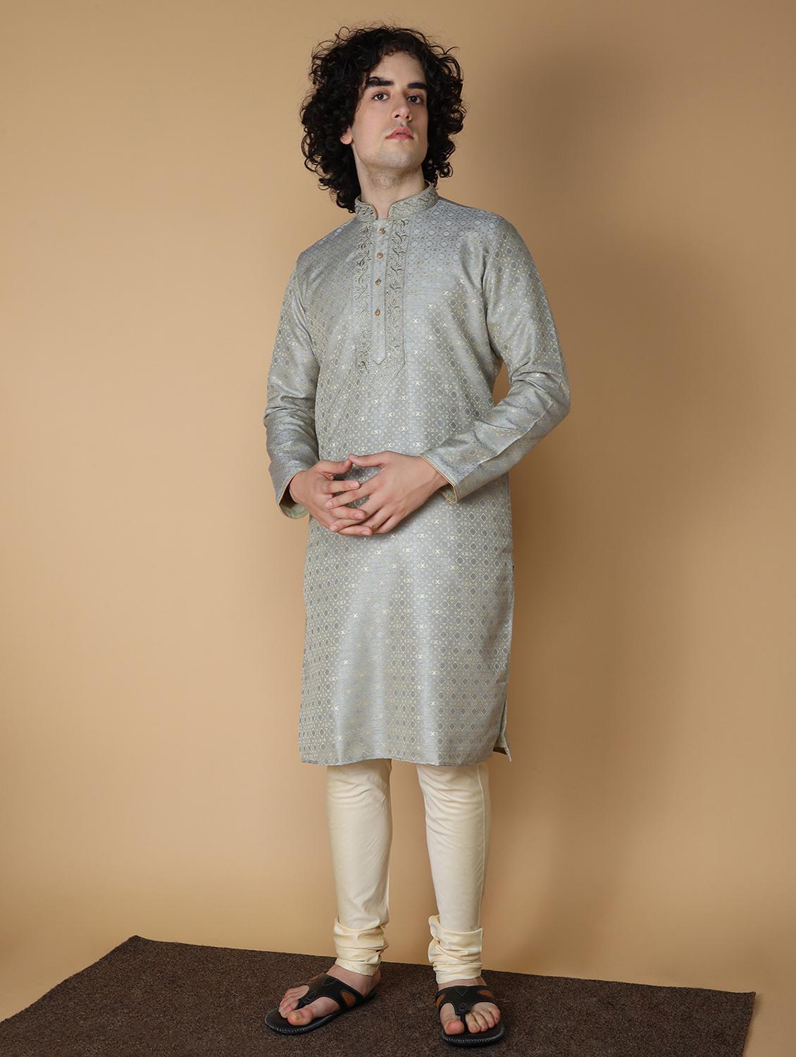 men's embroidered cotton kurta - 19955013 - Standard Image - 2