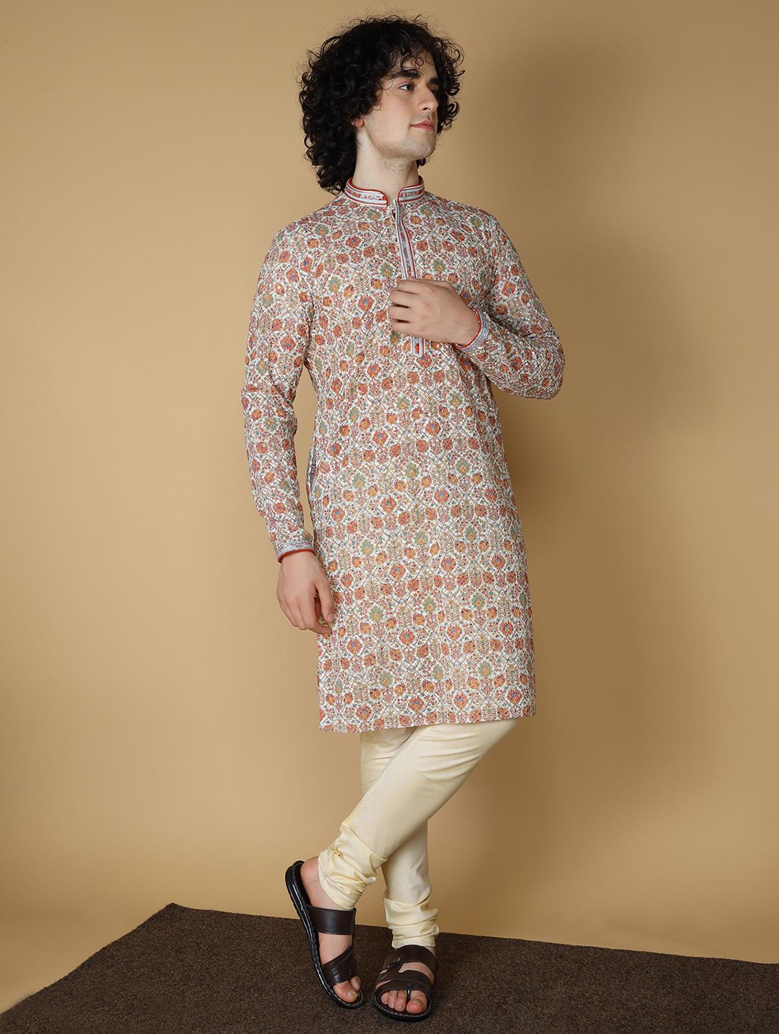 men's printed cotton kurta - 19955021 - Standard Image - 2