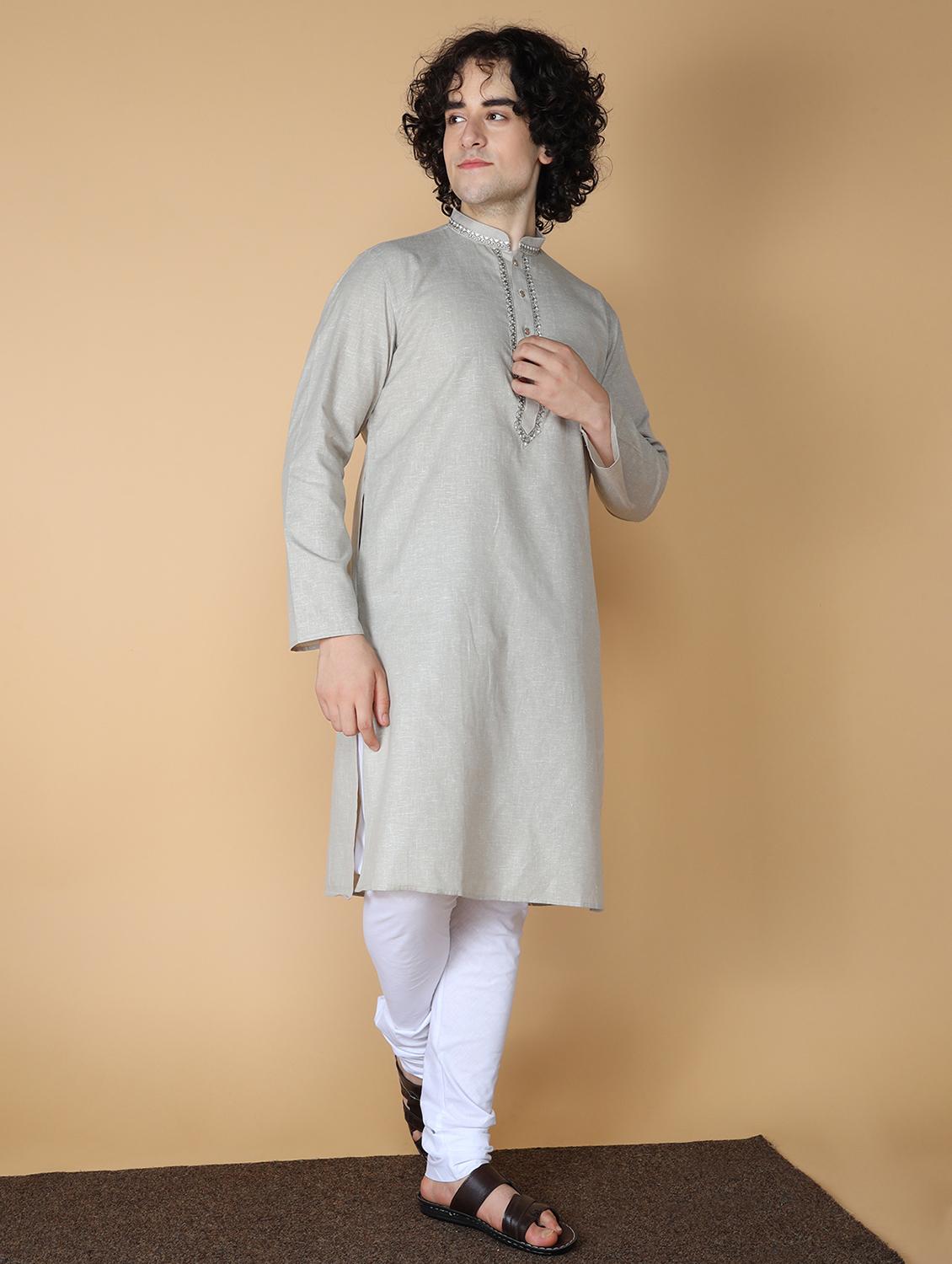 men's embroidered cotton kurta - 19955025 - Standard Image - 2