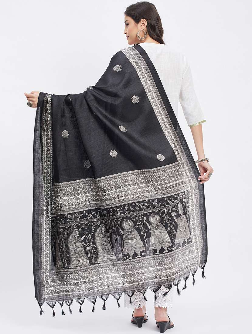 black printed dupatta with fringes - 19955268 -  Standard Image - 2
